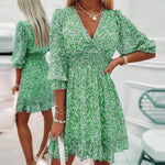 Robe Midi Imprimé Floral Décolleté en V pour Femmes