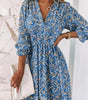 Robe Midi Imprimé Floral Décolleté en V pour Femmes