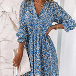 Robe Midi Imprimé Floral Décolleté en V pour Femmes