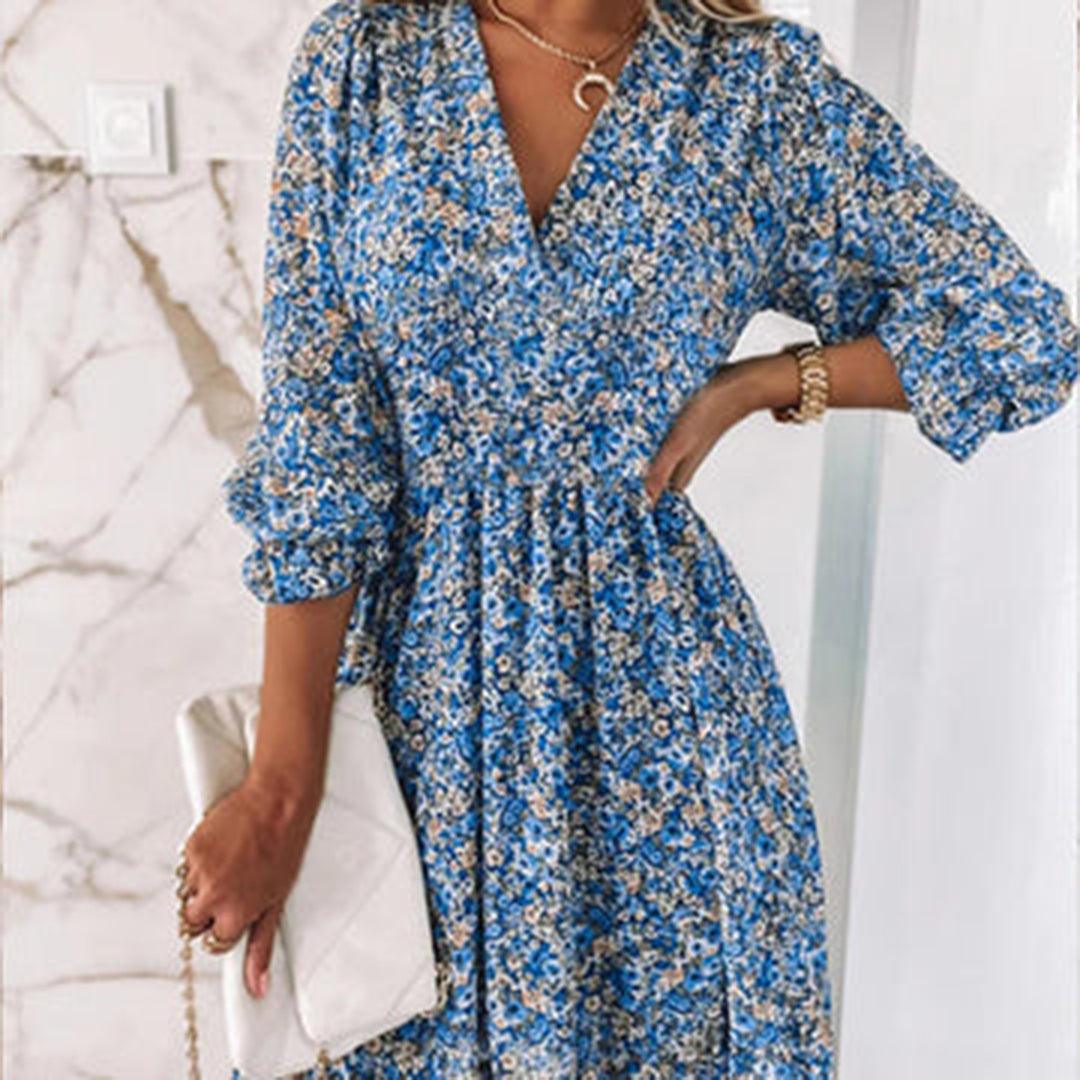 Robe Midi Imprimé Floral Décolleté en V pour Femmes