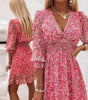 Robe Midi Imprimé Floral Décolleté en V pour Femmes