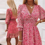 Robe Midi Imprimé Floral Décolleté en V pour Femmes
