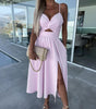 Robe Midi Drapée avec Fente et Poches pour Femmes