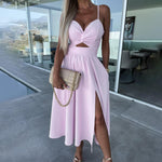 Robe Midi Drapée avec Fente et Poches pour Femmes