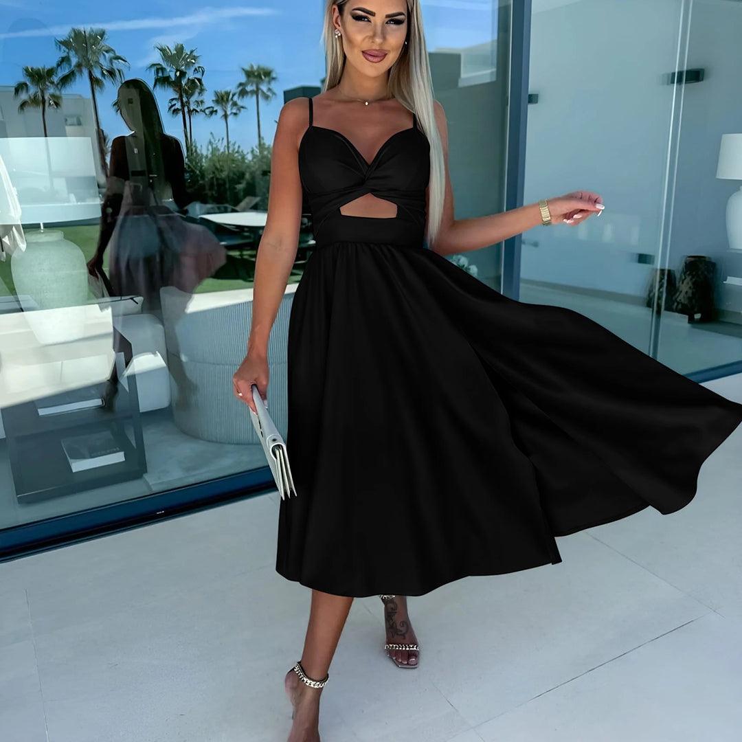 Robe Midi Drapée avec Fente et Poches pour Femmes