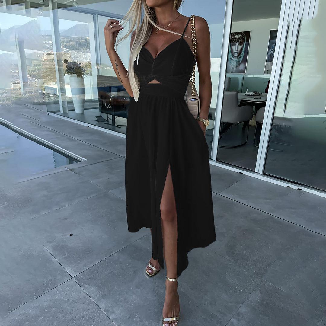 Robe Midi Drapée avec Fente et Poches pour Femmes