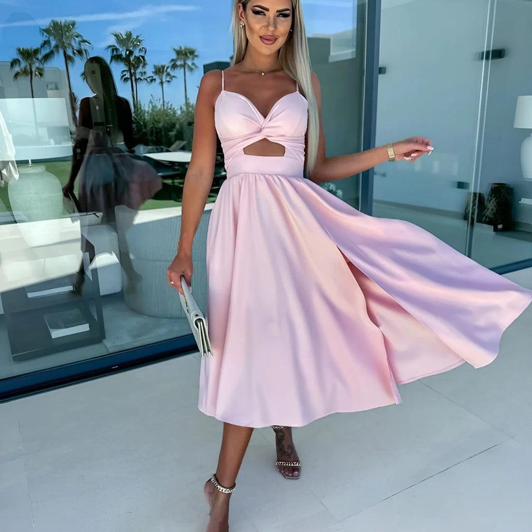 Robe Midi Drapée avec Fente et Poches pour Femmes