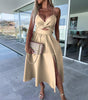 Robe Midi Drapée avec Fente et Poches pour Femmes