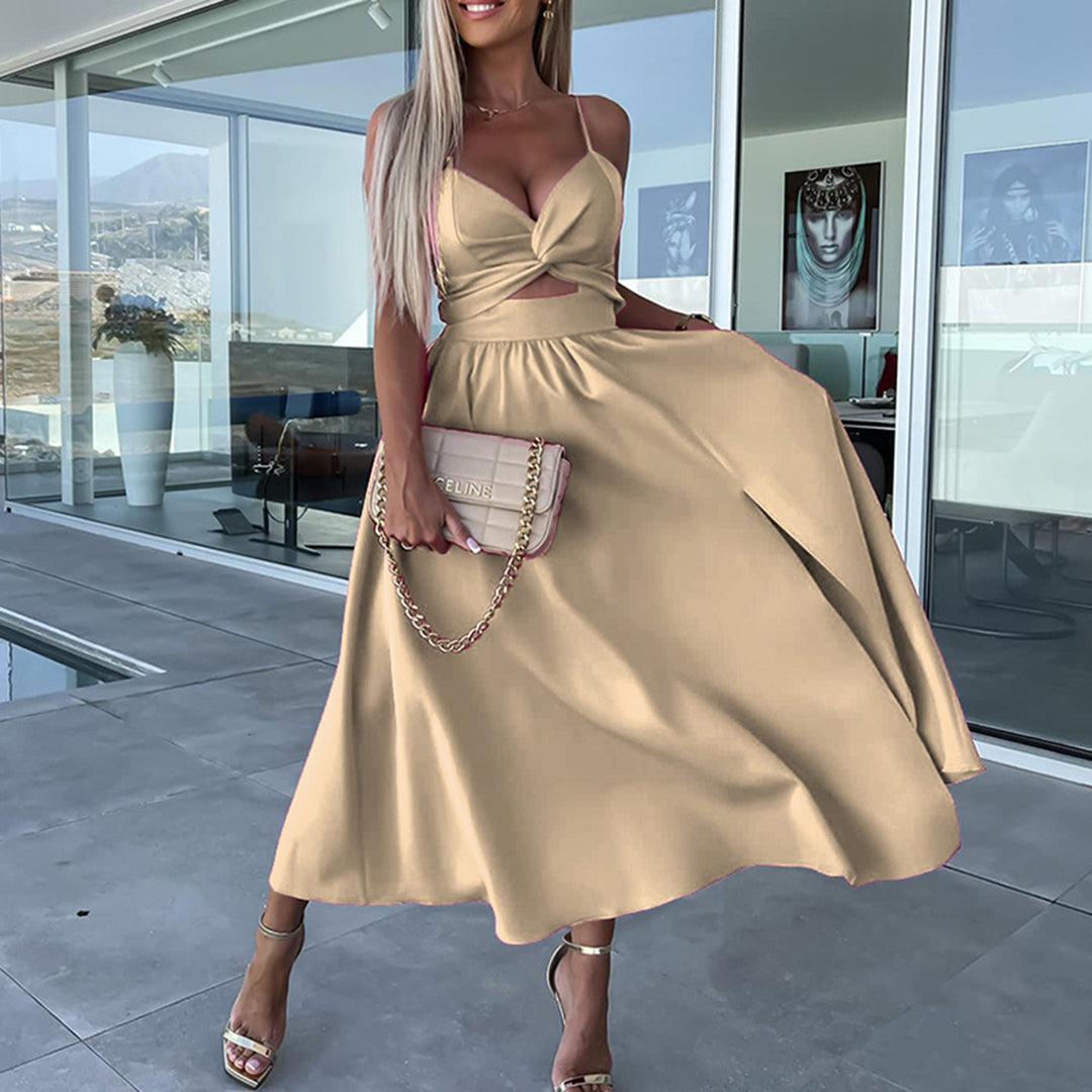 Robe Midi Drapée avec Fente et Poches pour Femmes