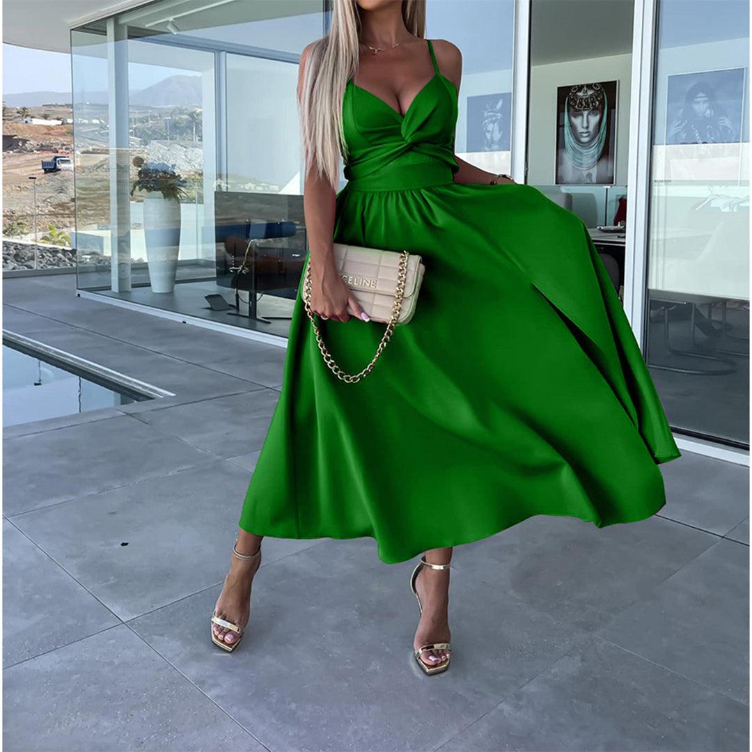 Robe Midi Drapée avec Fente et Poches pour Femmes