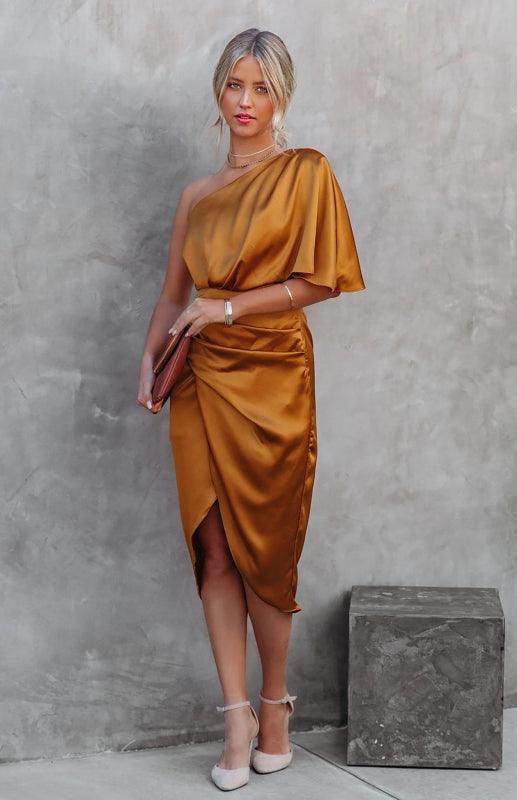 Robe Midi Épaules Dénudées et Drapée pour Femmes
