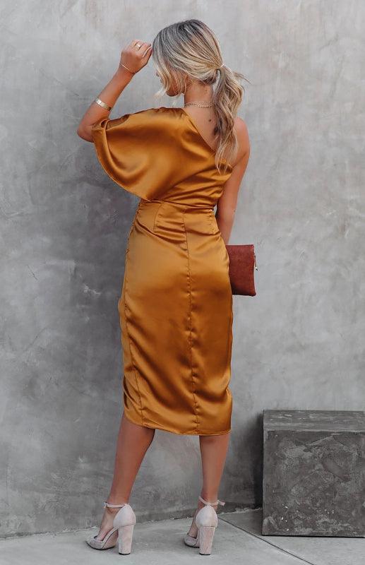 Robe Midi Épaules Dénudées et Drapée pour Femmes
