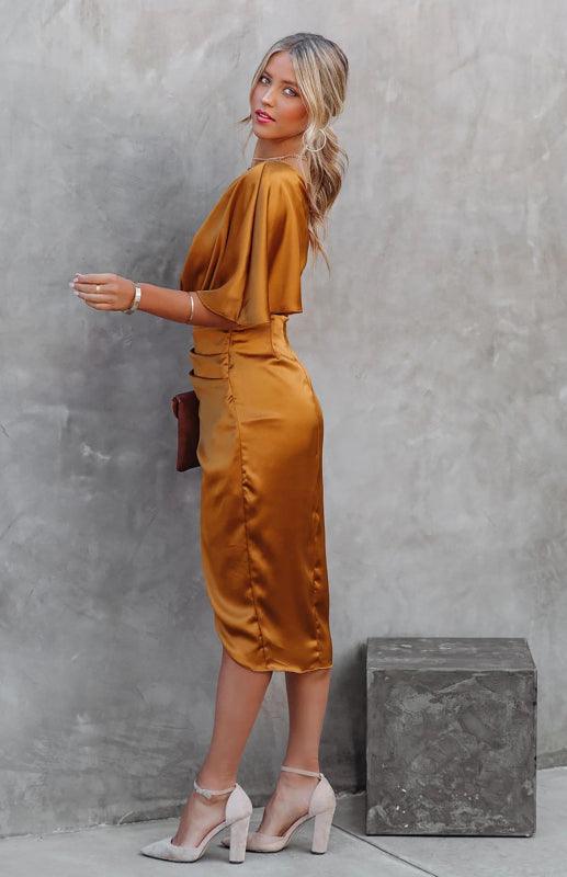 Robe Midi Épaules Dénudées et Drapée pour Femmes