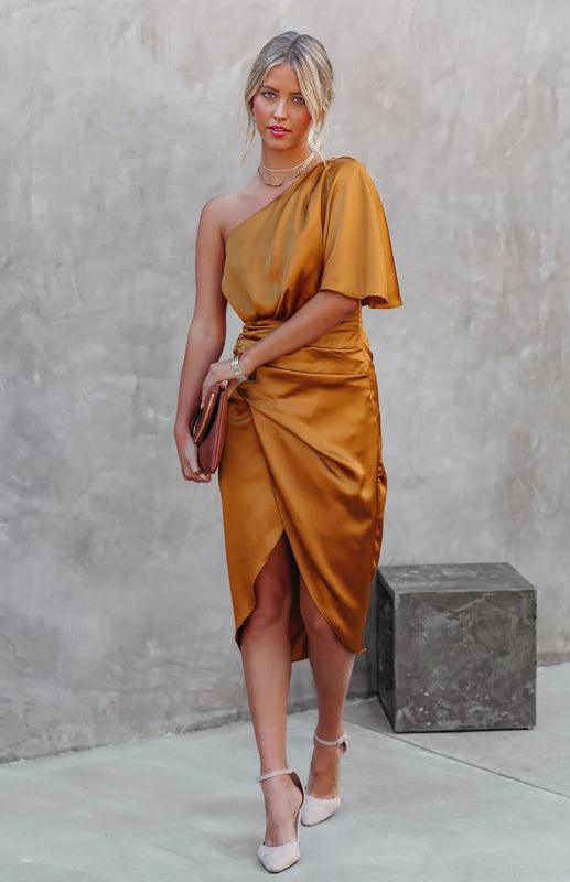 Robe Midi Épaules Dénudées et Drapée pour Femmes
