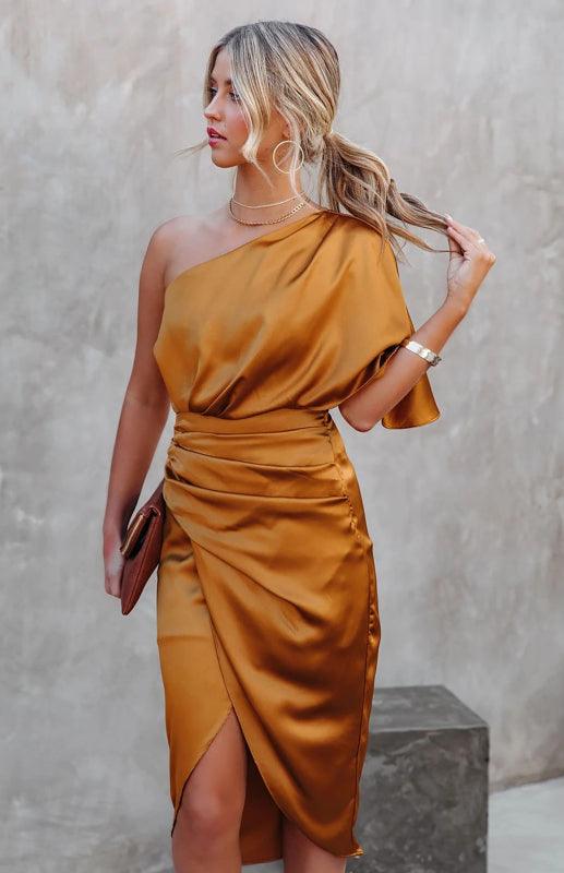 Robe Midi Épaules Dénudées et Drapée pour Femmes