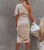 Robe Midi Épaules Dénudées et Drapée pour Femmes