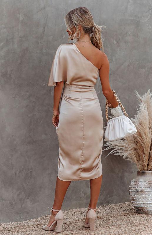 Robe Midi Épaules Dénudées et Drapée pour Femmes