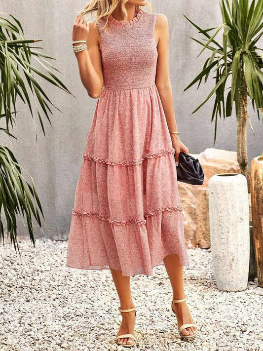Robe Midi Élastique Imprimé Floral pour Femmes