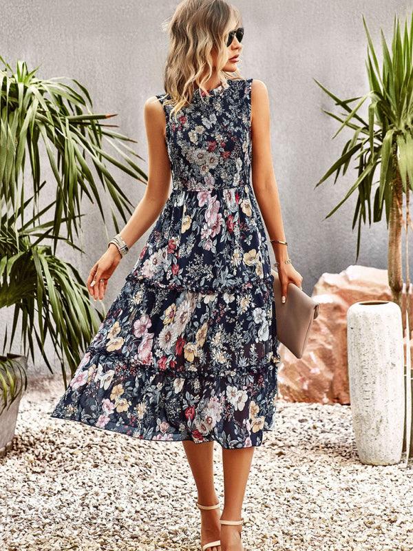 Robe Midi Élastique Imprimé Floral pour Femmes