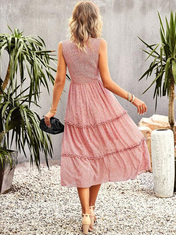 Robe Midi Élastique Imprimé Floral pour Femmes