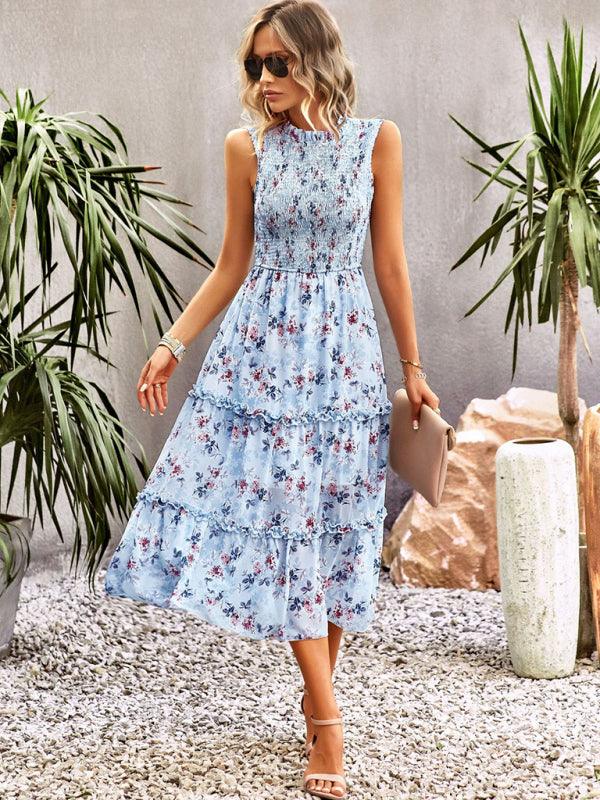 Robe Midi Élastique Imprimé Floral pour Femmes