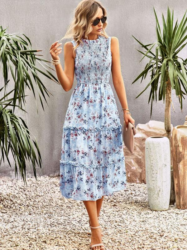 Robe Midi Élastique Imprimé Floral pour Femmes