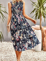 Robe Midi Élastique Imprimé Floral pour Femmes