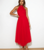 Robe Midi Col Halter et Col en Mesh pour Femmes