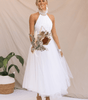 Robe Midi Col Halter et Col en Mesh pour Femmes
