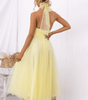 Robe Midi Col Halter et Col en Mesh pour Femmes