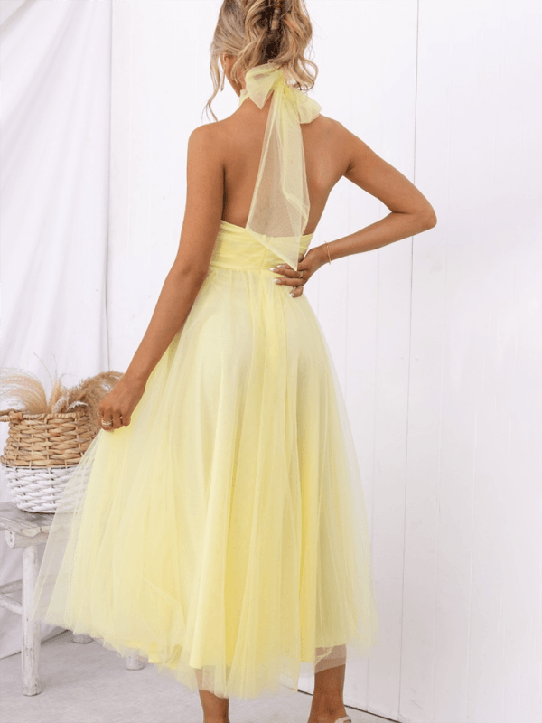 Robe Midi Col Halter et Col en Mesh pour Femmes