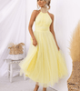 Robe Midi Col Halter et Col en Mesh pour Femmes