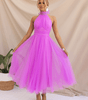 Robe Midi Col Halter et Col en Mesh pour Femmes