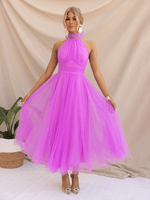 Robe Midi Col Halter et Col en Mesh pour Femmes
