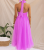 Robe Midi Col Halter et Col en Mesh pour Femmes