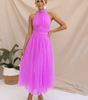 Robe Midi Col Halter et Col en Mesh pour Femmes