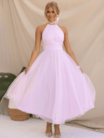 Robe Midi Col Halter et Col en Mesh pour Femmes