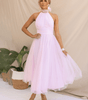 Robe Midi Col Halter et Col en Mesh pour Femmes