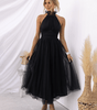 Robe Midi Col Halter et Col en Mesh pour Femmes