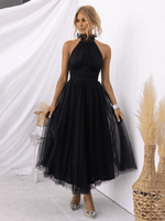 Robe Midi Col Halter et Col en Mesh pour Femmes