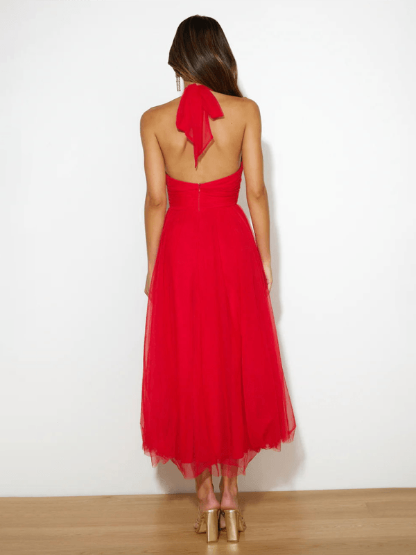 Robe Midi Col Halter et Col en Mesh pour Femmes