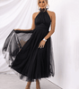 Robe Midi Col Halter et Col en Mesh pour Femmes