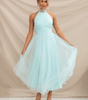 Robe Midi Col Halter et Col en Mesh pour Femmes