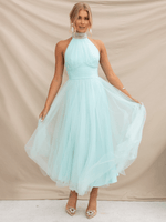 Robe Midi Col Halter et Col en Mesh pour Femmes