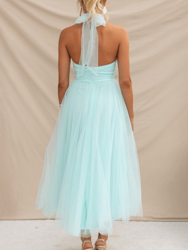 Robe Midi Col Halter et Col en Mesh pour Femmes