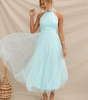 Robe Midi Col Halter et Col en Mesh pour Femmes