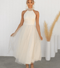 Robe Midi Col Halter et Col en Mesh pour Femmes