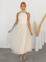 Robe Midi Col Halter et Col en Mesh pour Femmes