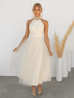 Robe Midi Col Halter en Mesh pour Femmes