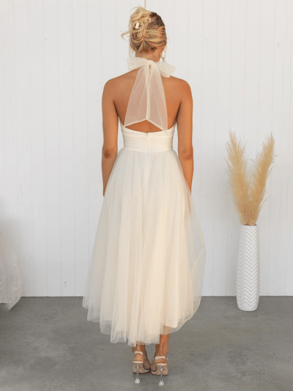 Robe Midi Col Halter et Col en Mesh pour Femmes